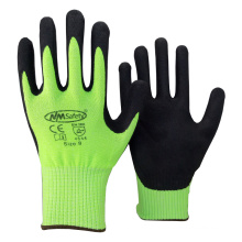 NMSAFETY 13g Hi-viz grüner Nylon-Liner beschichteten schwarzen Latex-Handschuh aus China